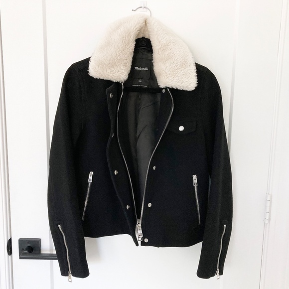 Madewell Sherpa-Collar Asymmetric Zip-Front Black Wool Jacket - S - Picture 4 of 10